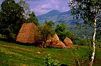 The wild Hillmen people build simple thatched house high on the foothills of the Carpathian mountains.